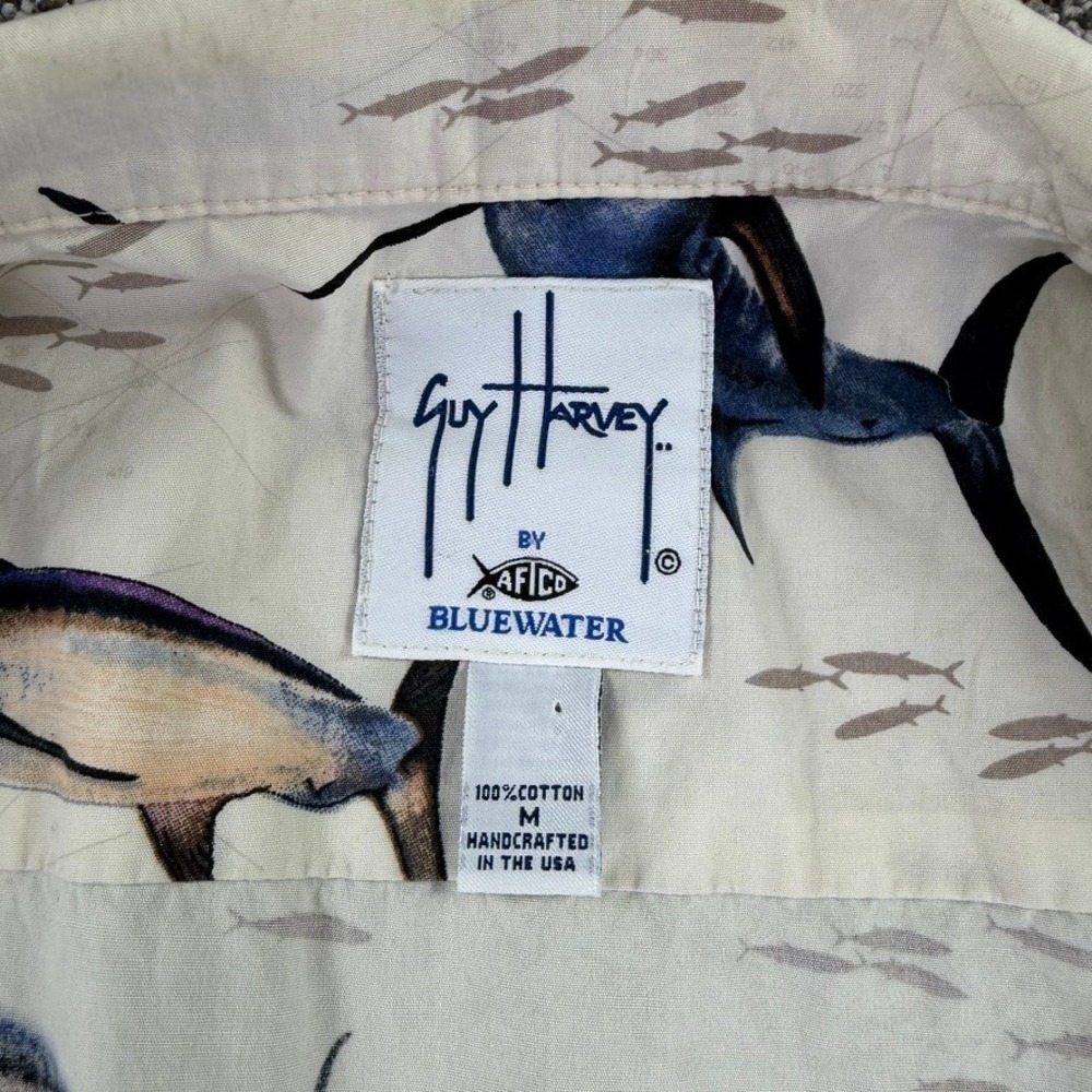 Guy Harvey AFTCO Bluewater Marlin Fish Button Up Shirt Mens Medium Short Sleeve - Picture 7 of 12